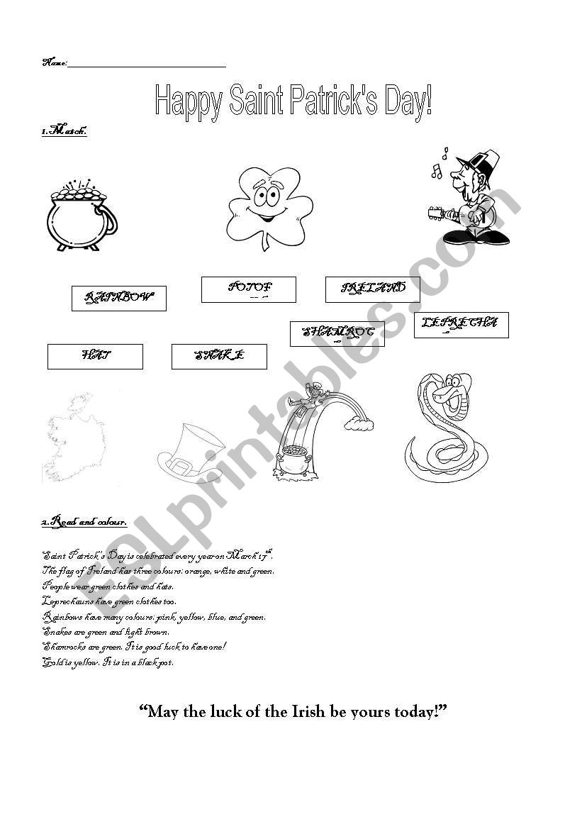 Saint Patricks day worksheet