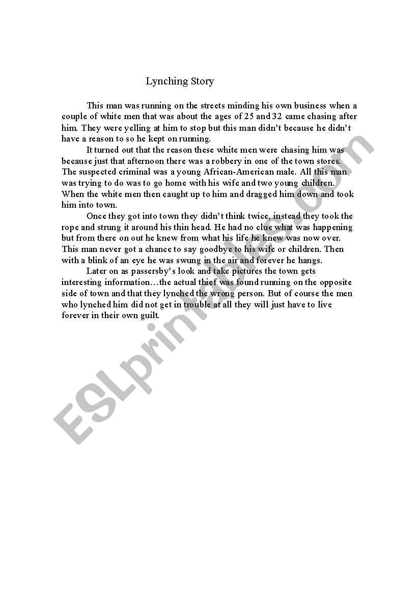 A Lynching Story worksheet