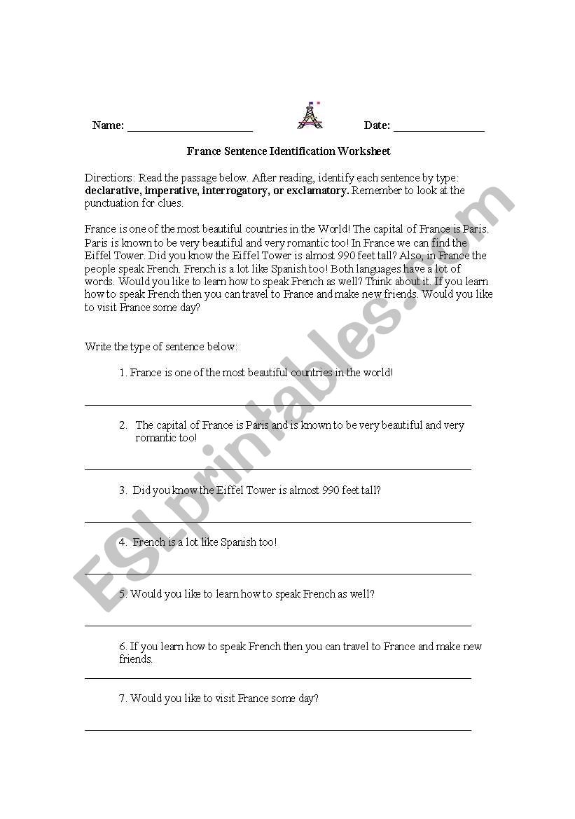 Kinds of Sentences worksheet