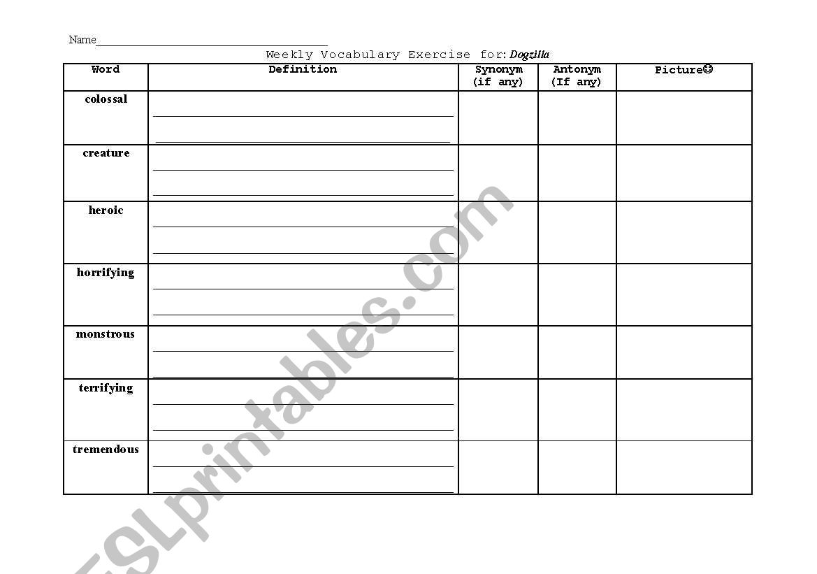 Vocabulary exercise worksheet