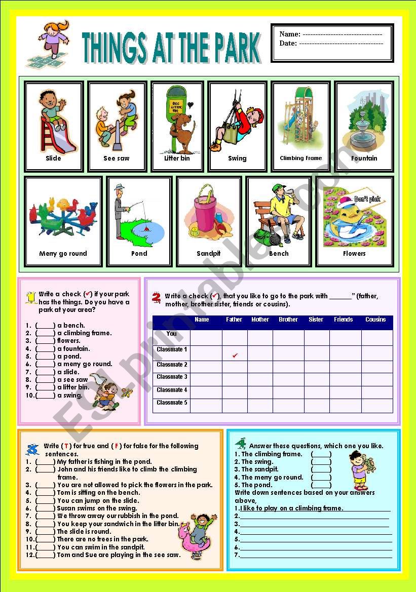 Things in the park worksheet