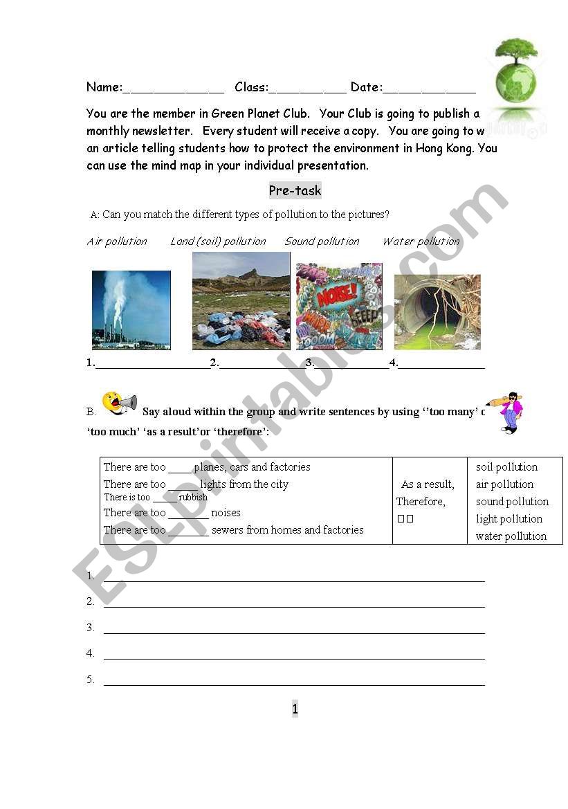 Pollutions and solutions worksheet