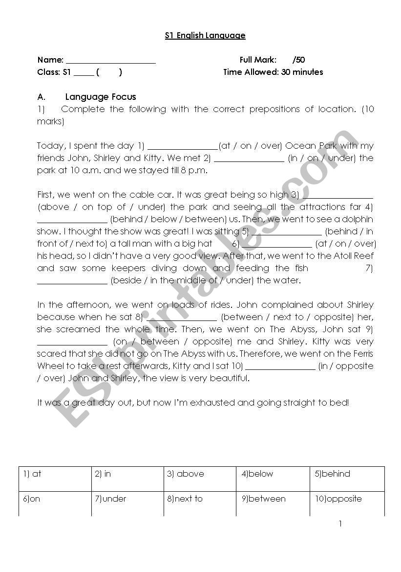 preposition of time worksheet