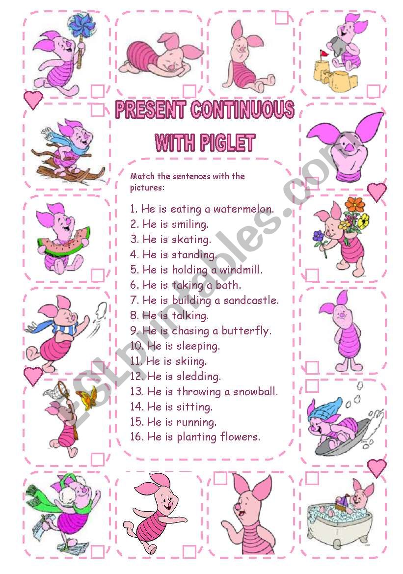PRESENT CONTINUOUS WITH PIGLET (3 PAGES)