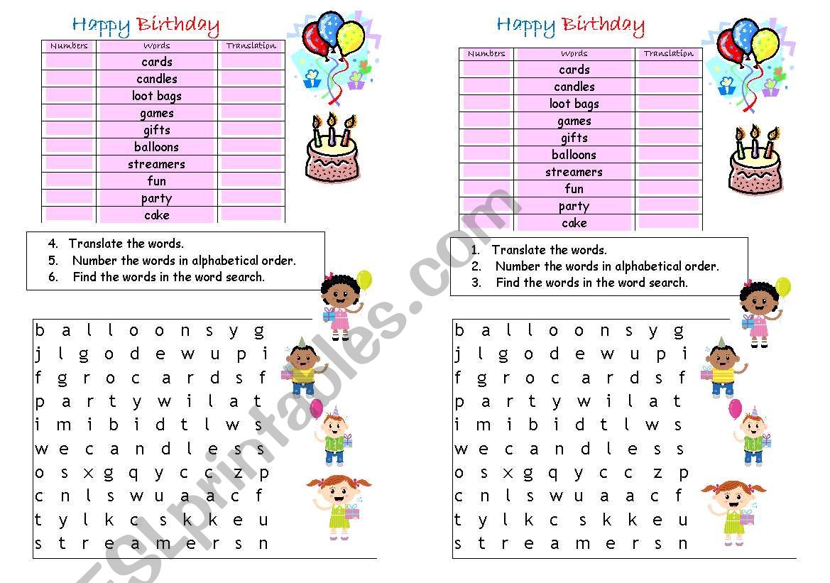 Happy Birthday - Vocabulary worksheet