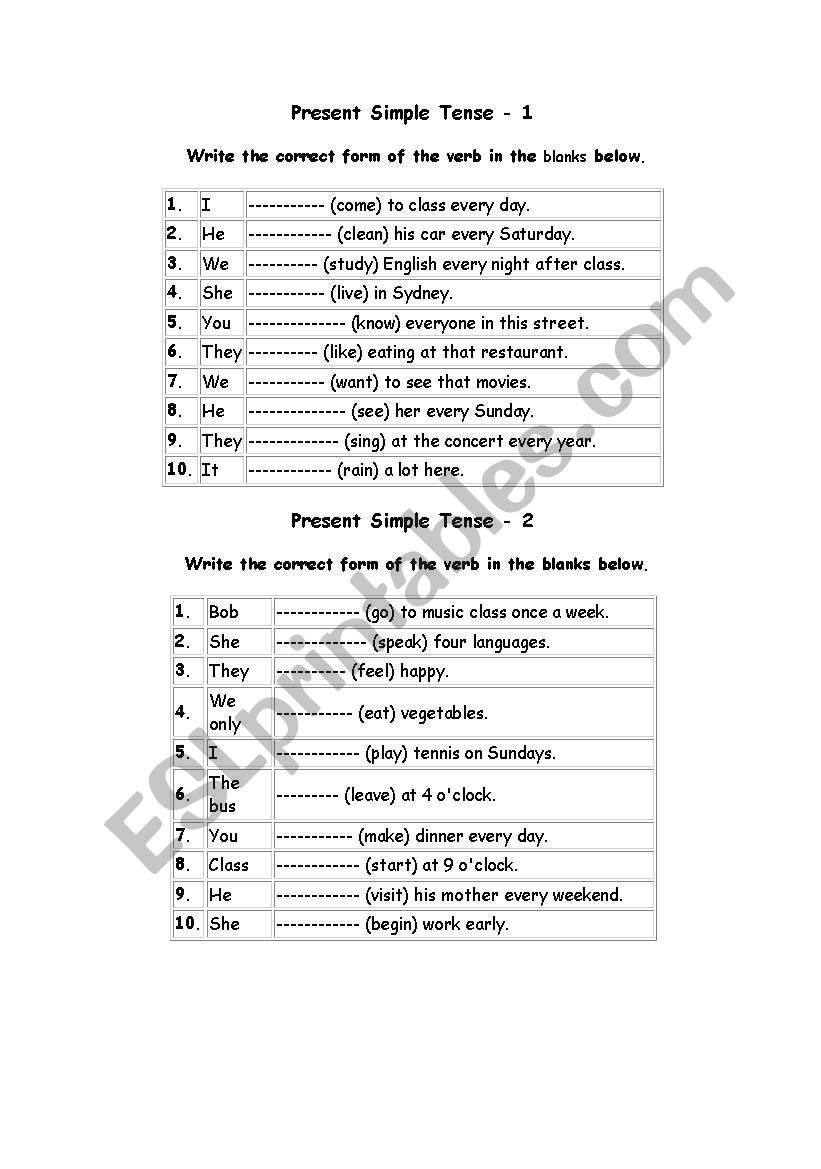 PRESENT SIMPLE EXERCISES worksheet