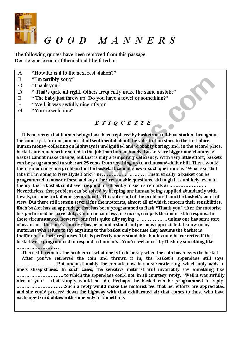 GOOD MANNERS worksheet