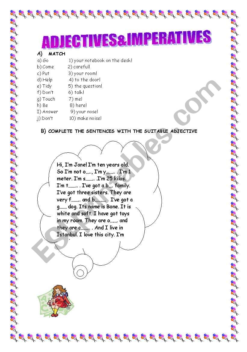 Worksheet for adjectives and imperatives