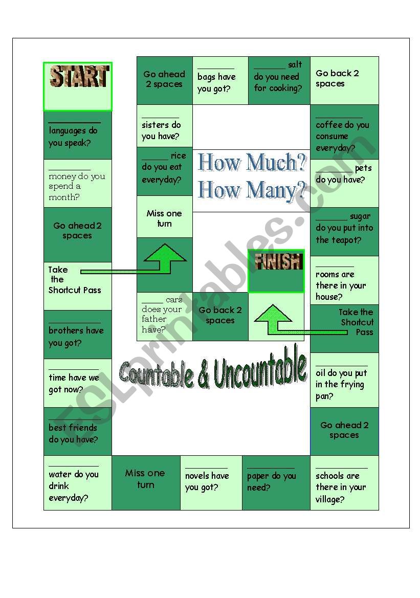 How much & How many Boardgame worksheet