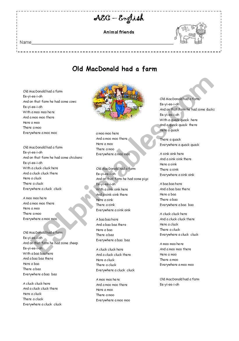Old Macdonald Had a Farm worksheet