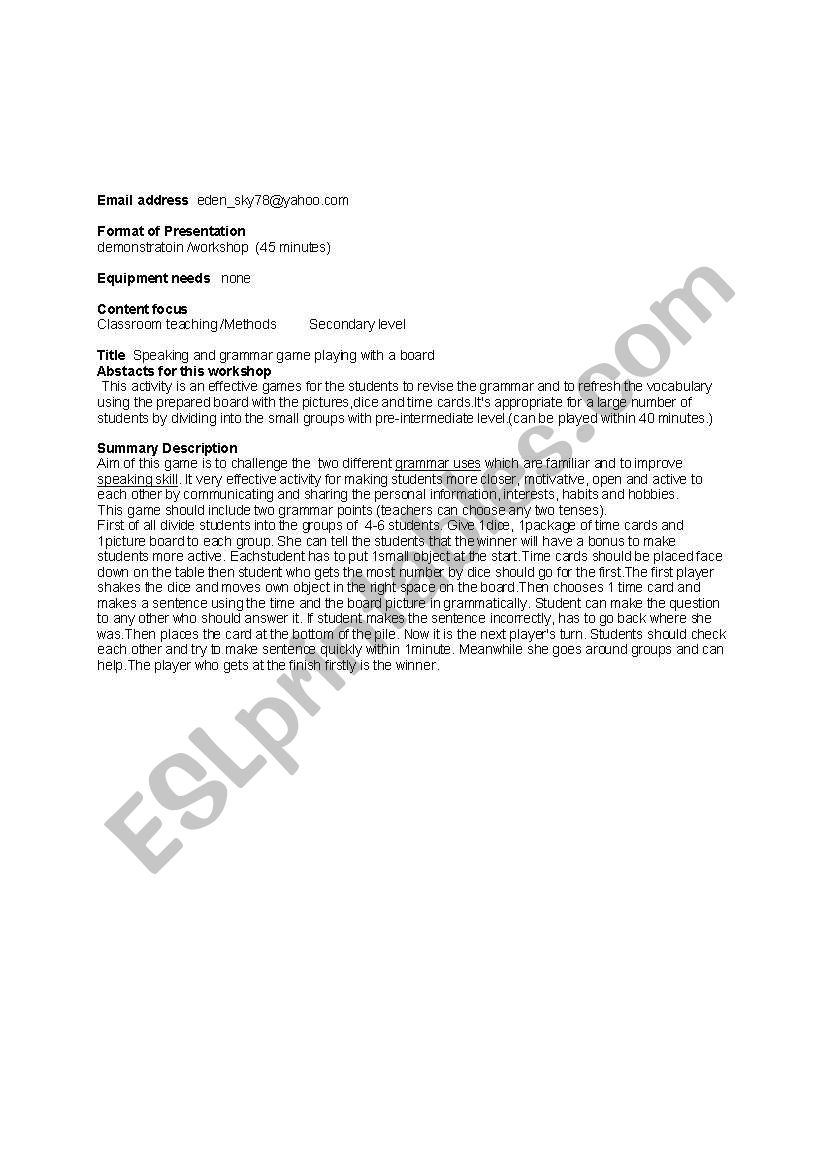 demonstration /workshop worksheet