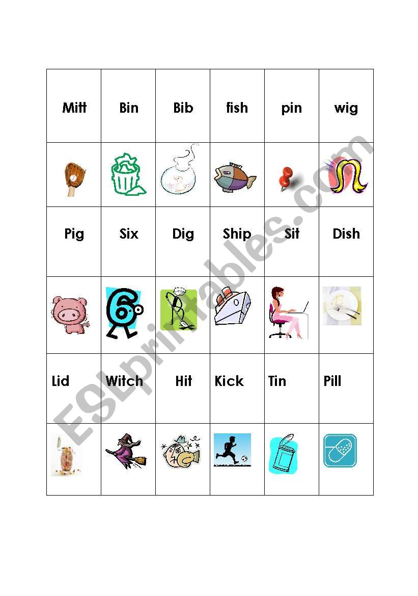 Short i vowel sound- memory/matching game