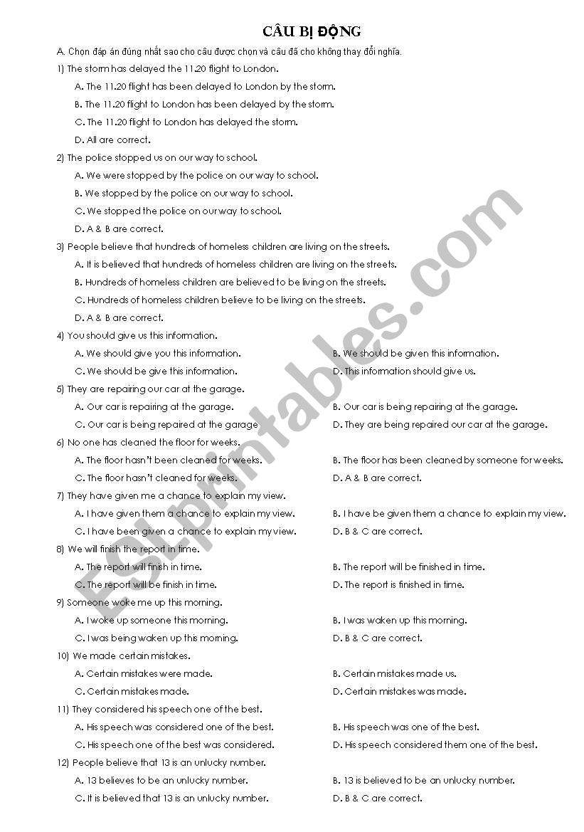 Passive  worksheet