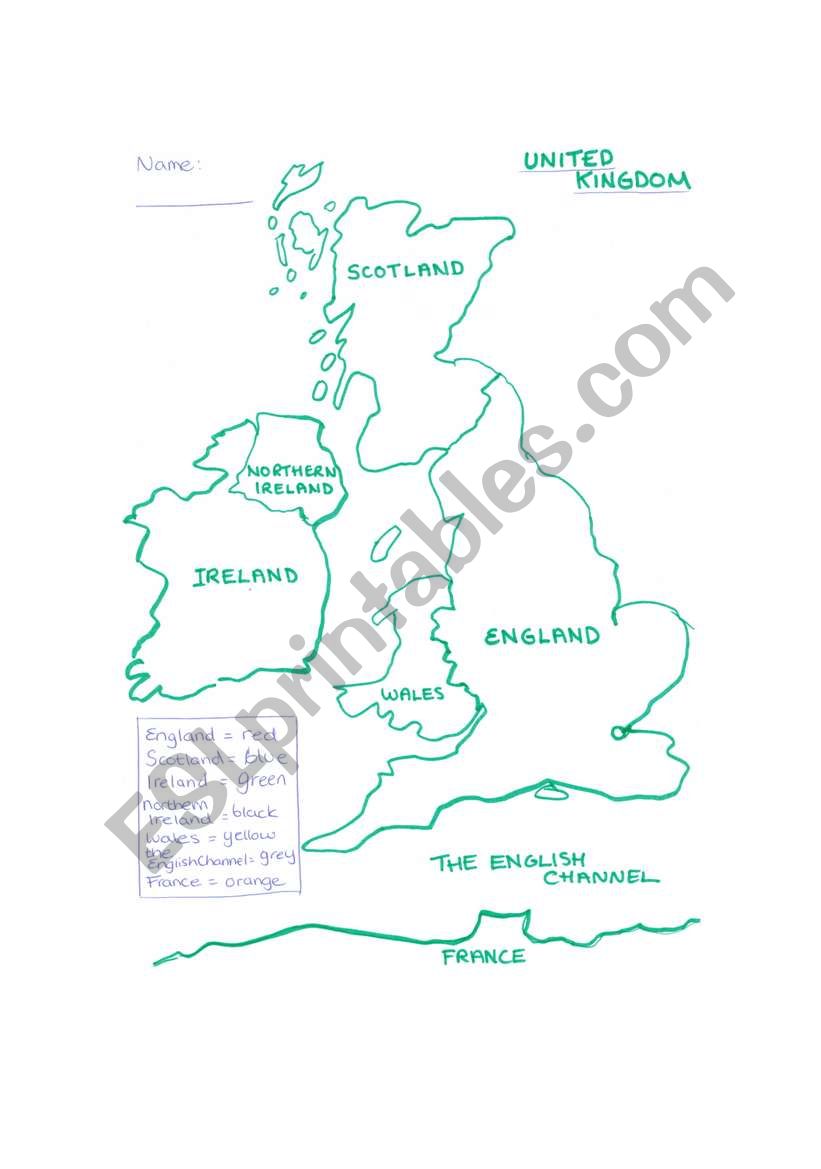UK Map with colouring key worksheet