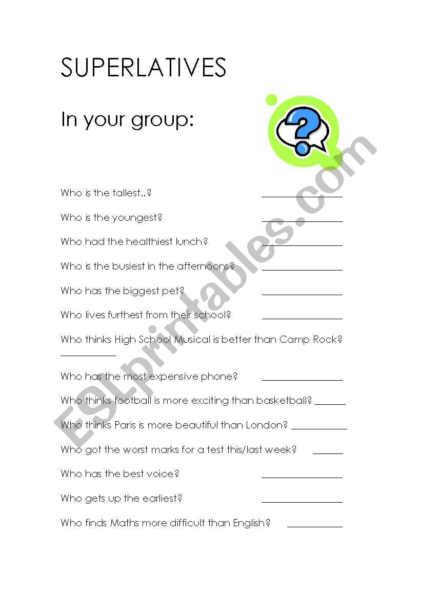 SUPERLATIVE SPEAKING ACTIVITY worksheet