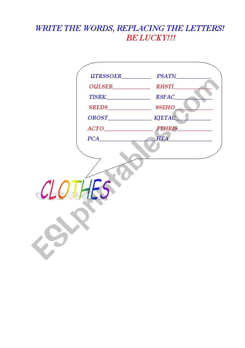 Clothes worksheet