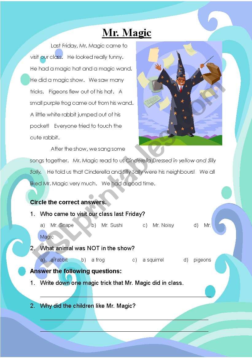 Past Tense Reading Comprehension Worksheet