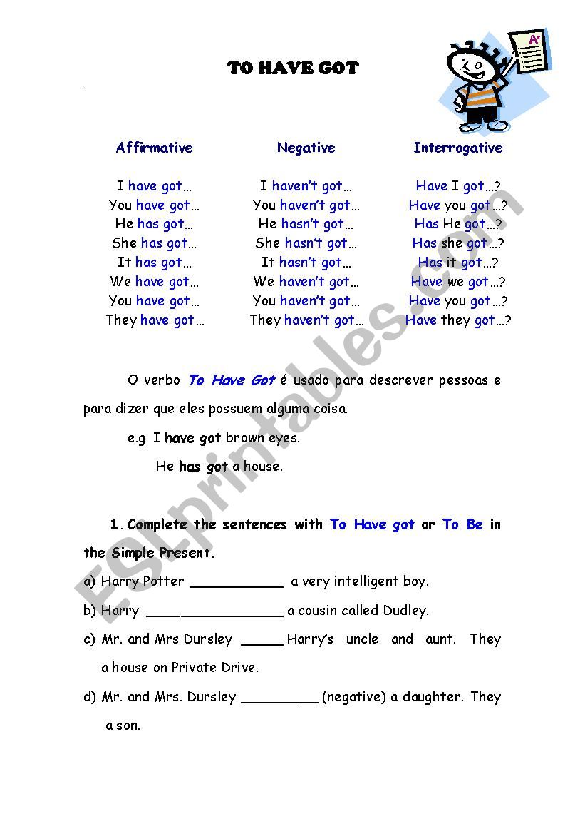 Verb to have got worksheet