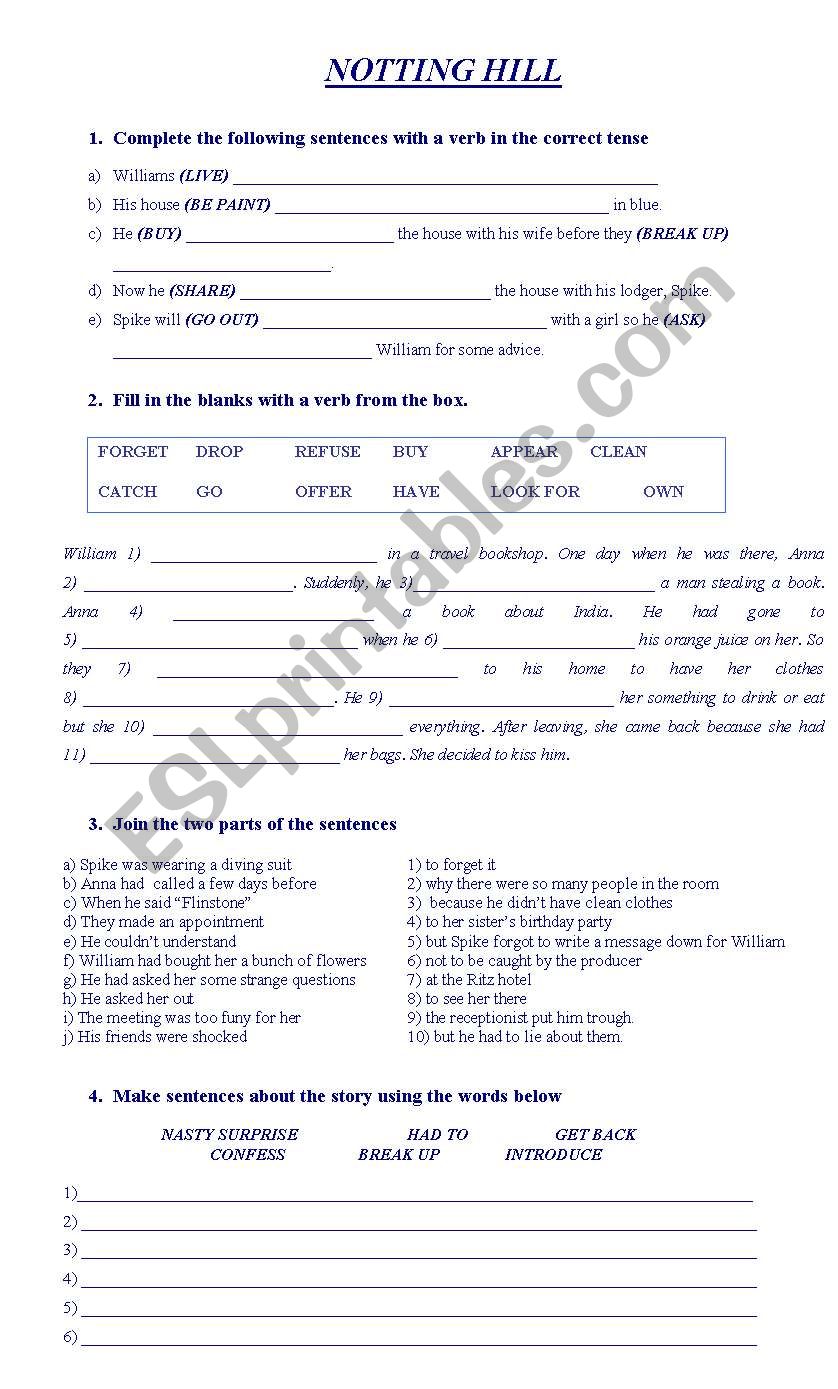 NOTTING HILL worksheet