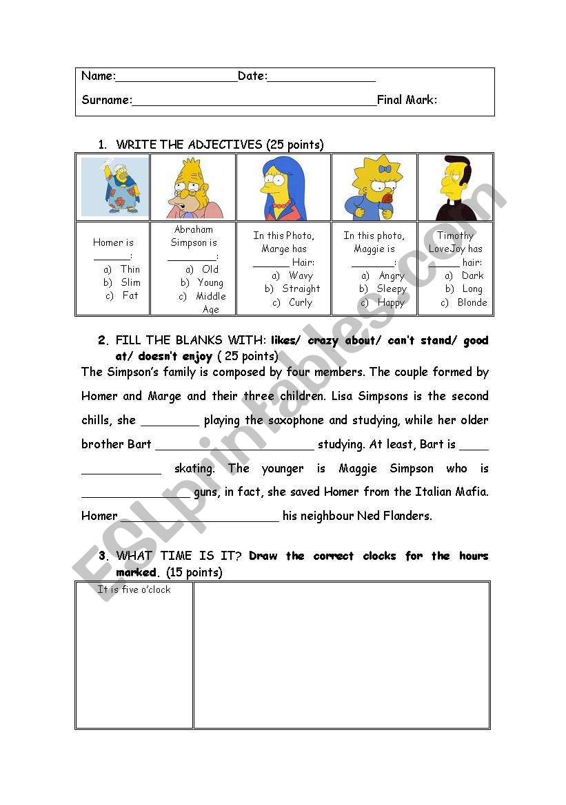 Simpsons Review worksheet