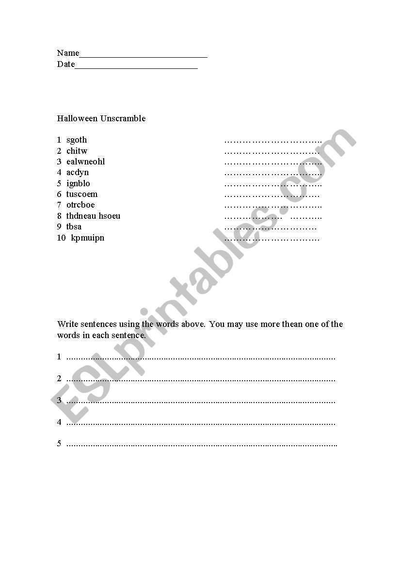 Halloween worksheet