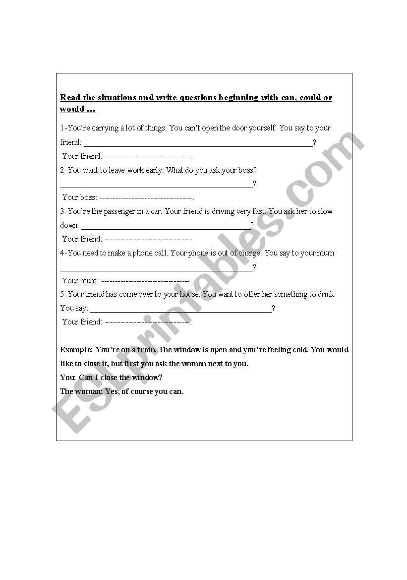 read the situations worksheet