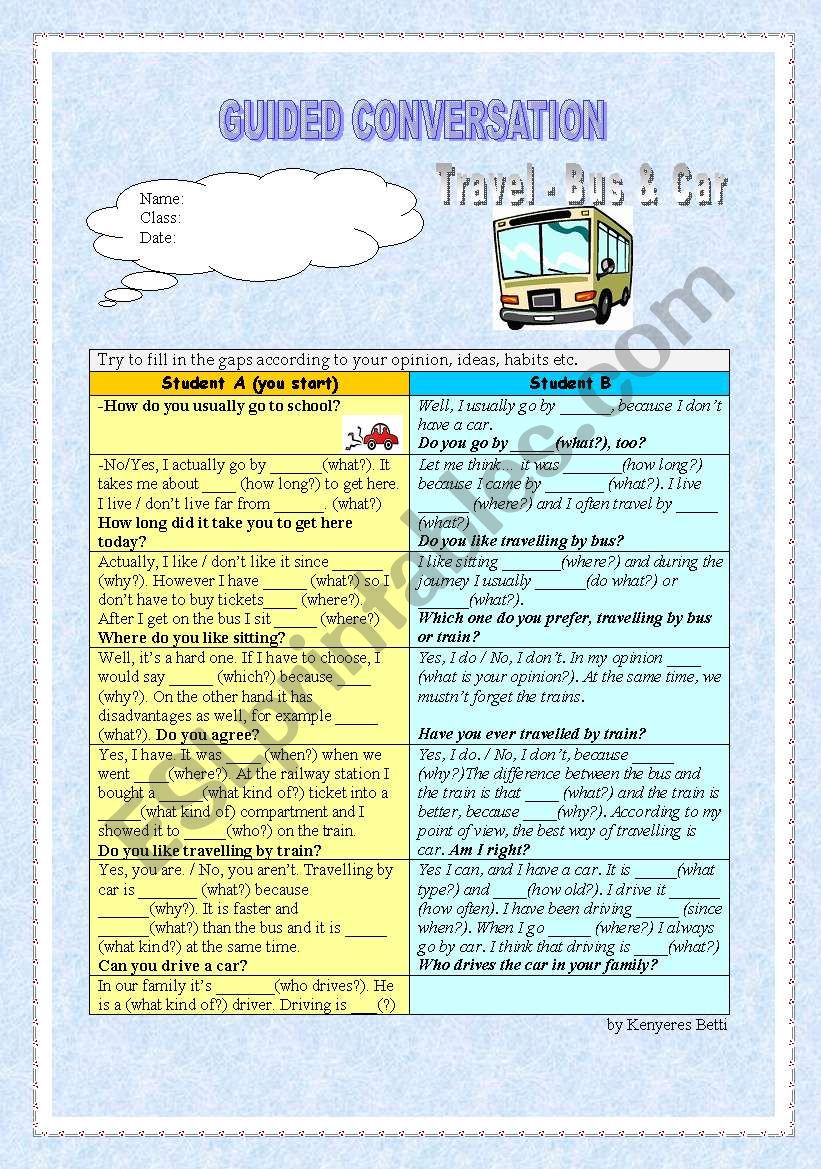 Guided conversation - Travel (vehicles - holiday)