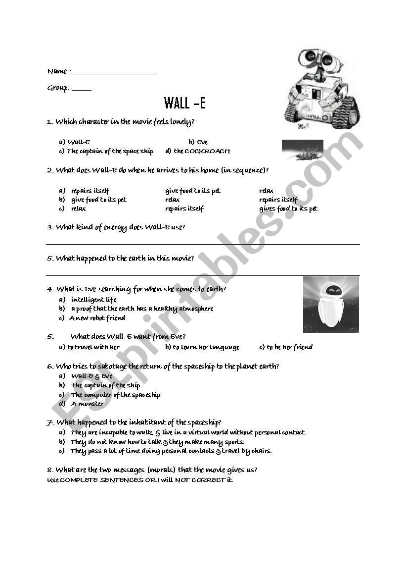 WALL-E- The movie listening worksheet