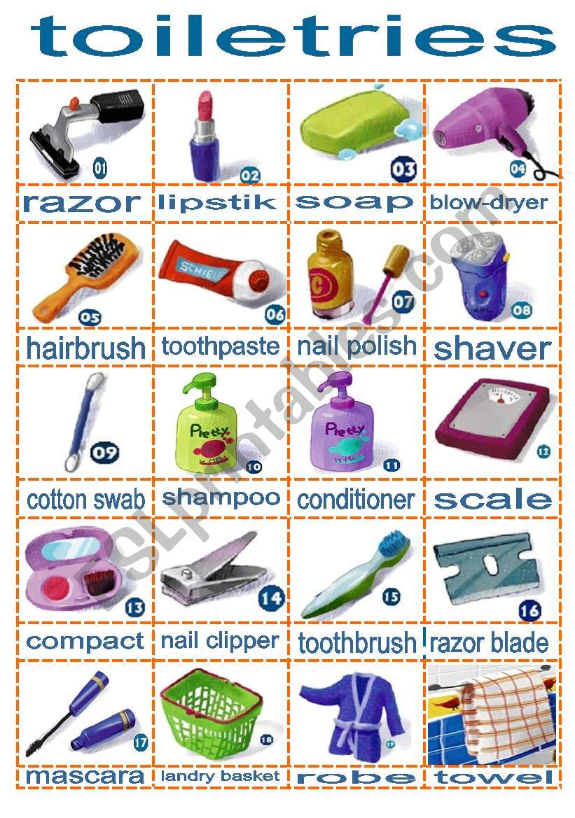 toiletries worksheet