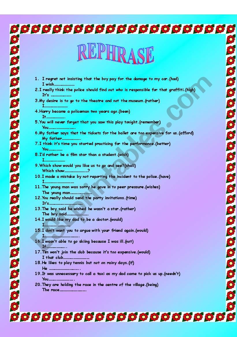 rephrase worksheet