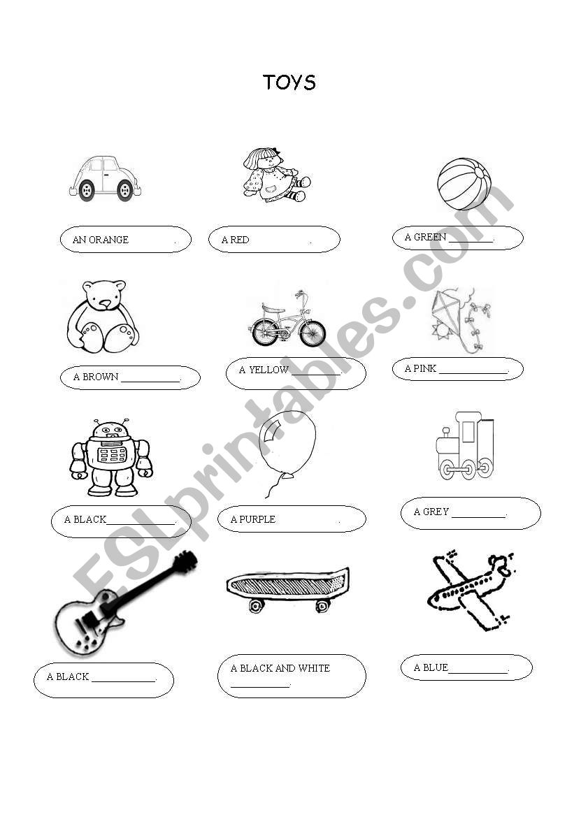 B&W toys and colours worksheet