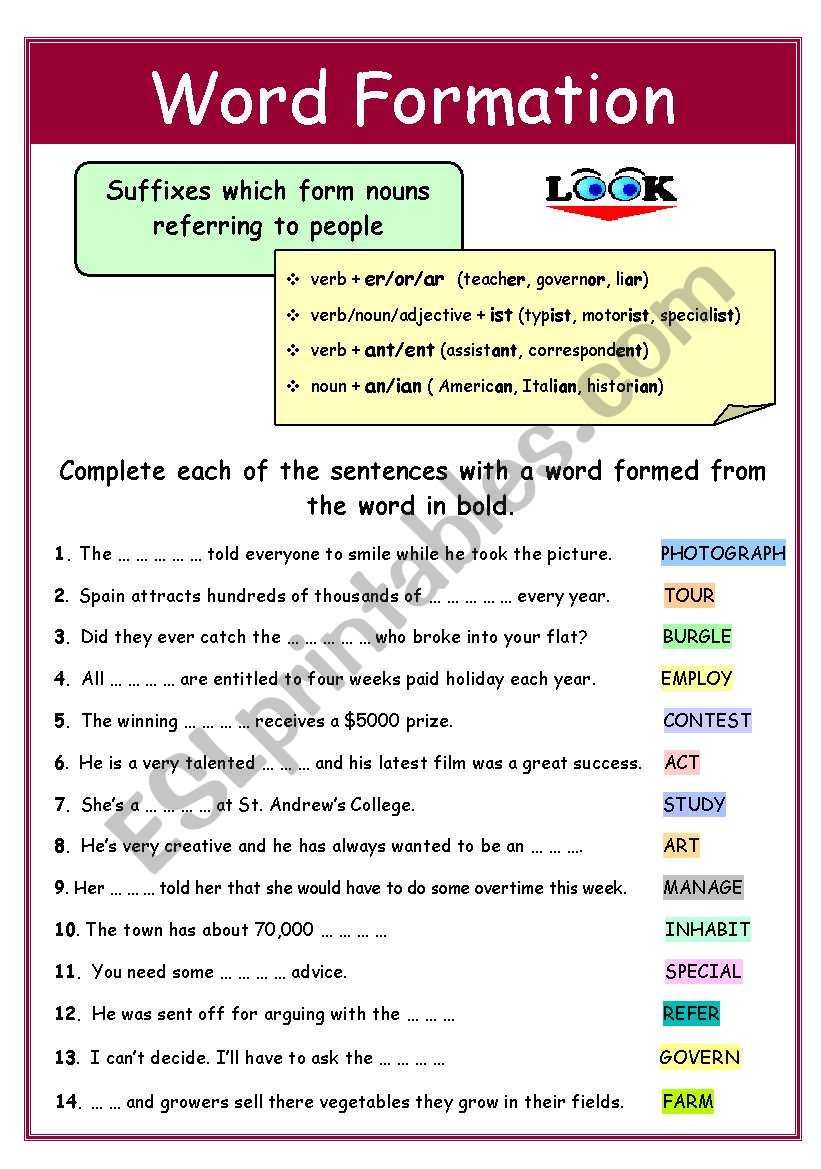 WORD FORMATION (+keys) worksheet