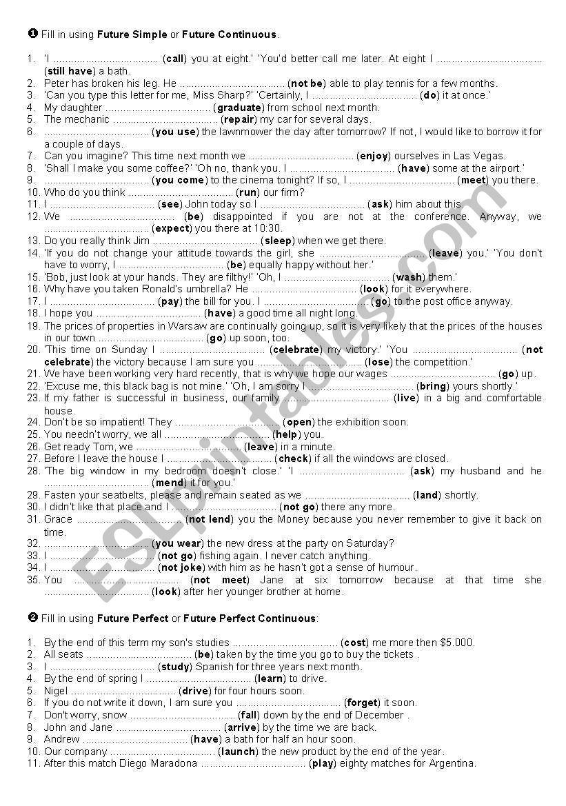 Future Tenses worksheet