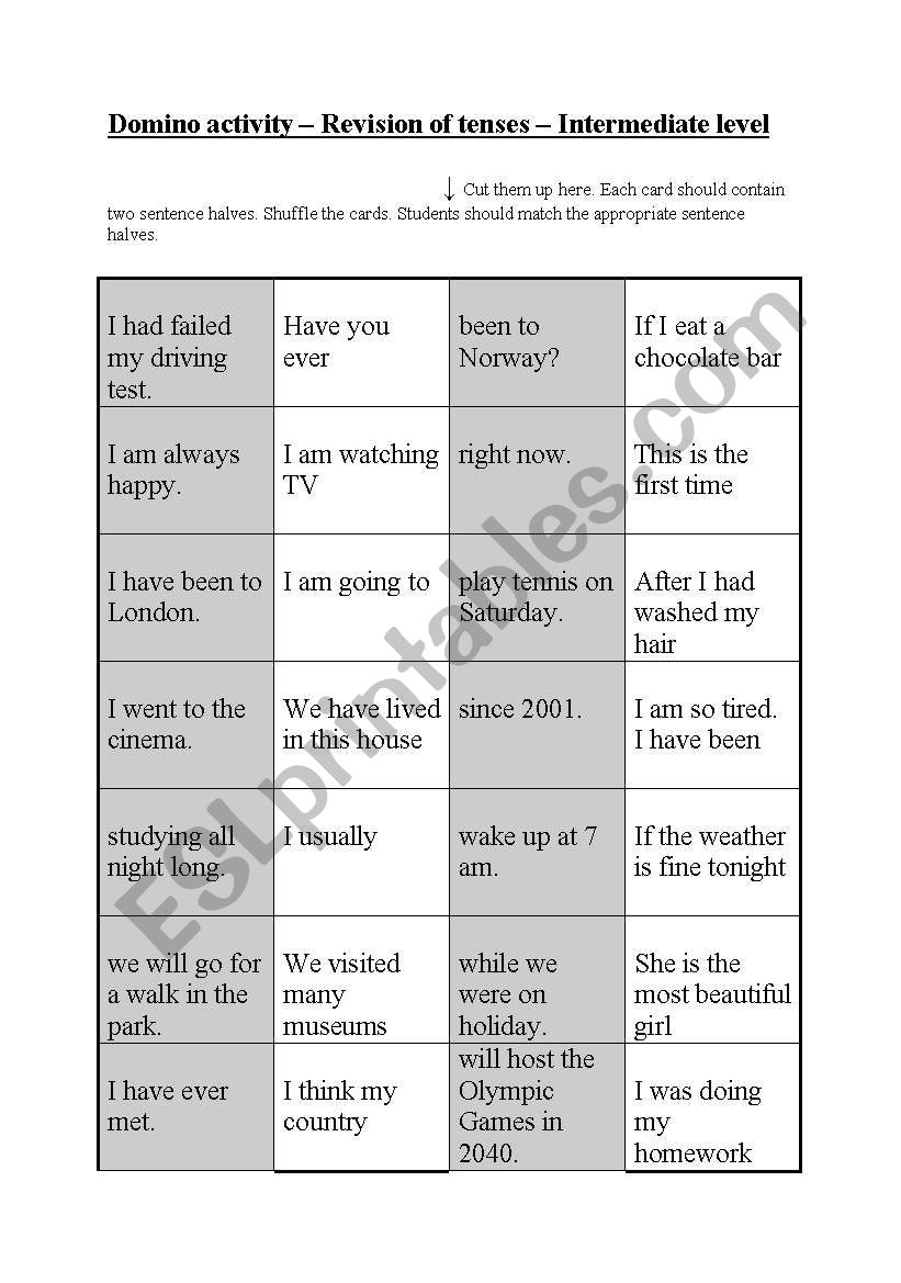 Domino activity (No. 6) - Mixed tenses