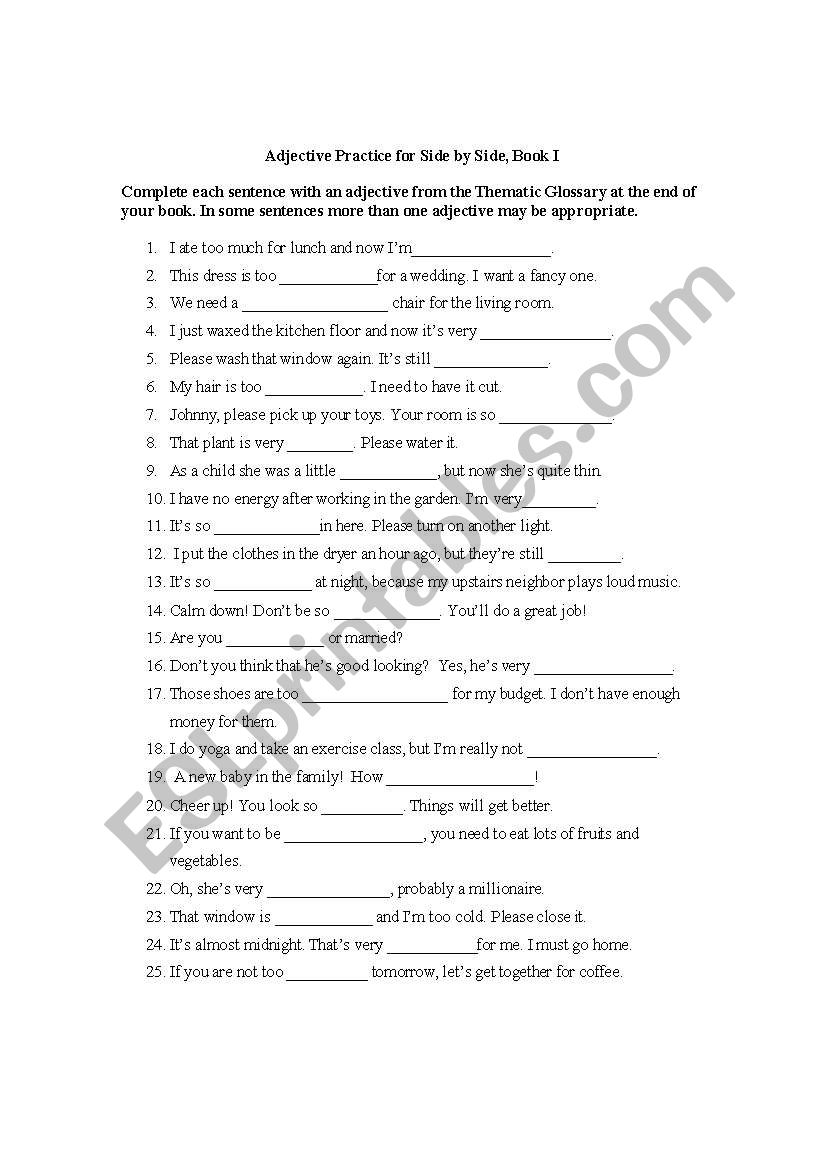 Adjective Practice for Side By Side, Book I