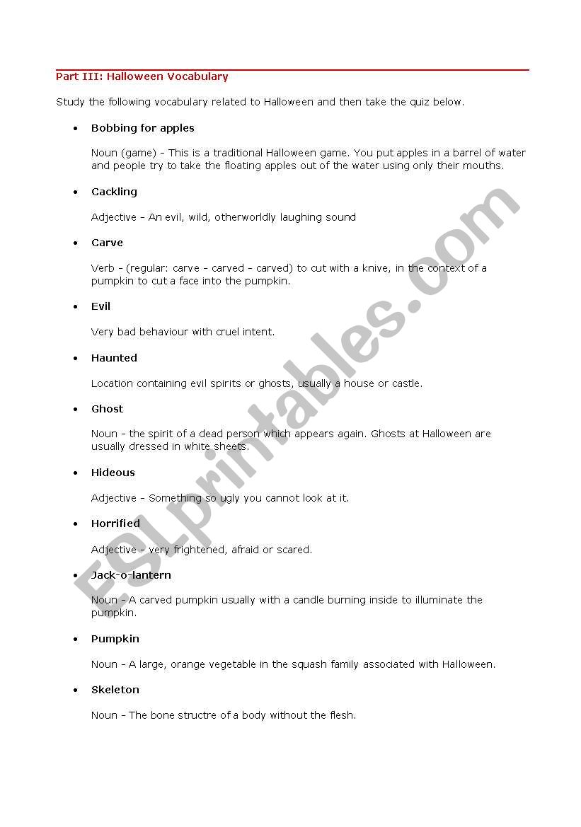Halloween Vocabulary worksheet