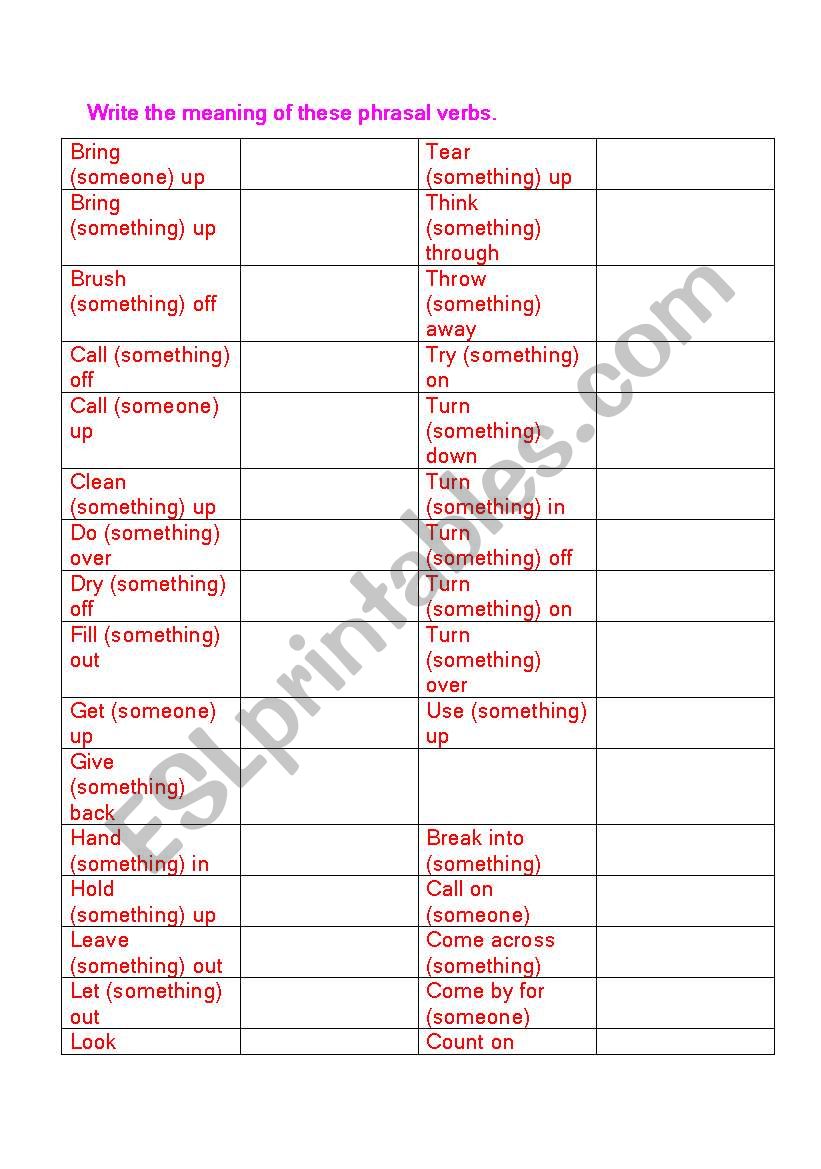 Phrasal Verbs worksheet
