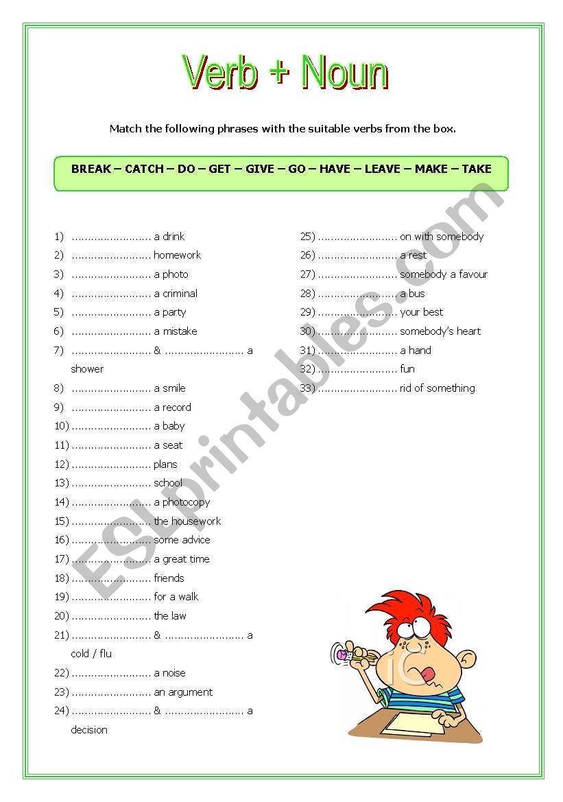 Verb plus Noun worksheet