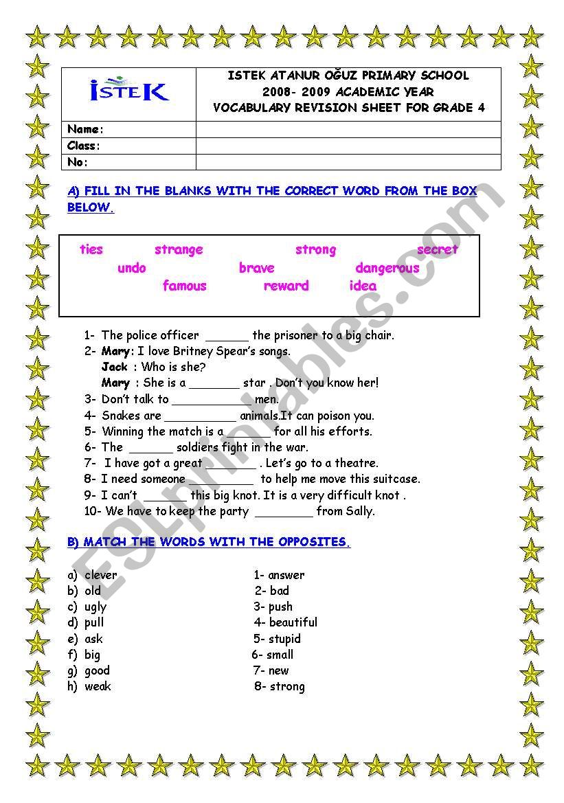 vocabulary sheet worksheet