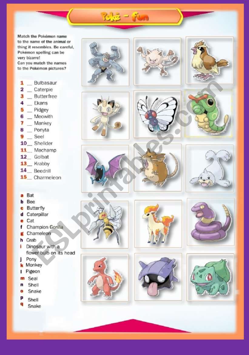 PokÃ©-fun worksheet