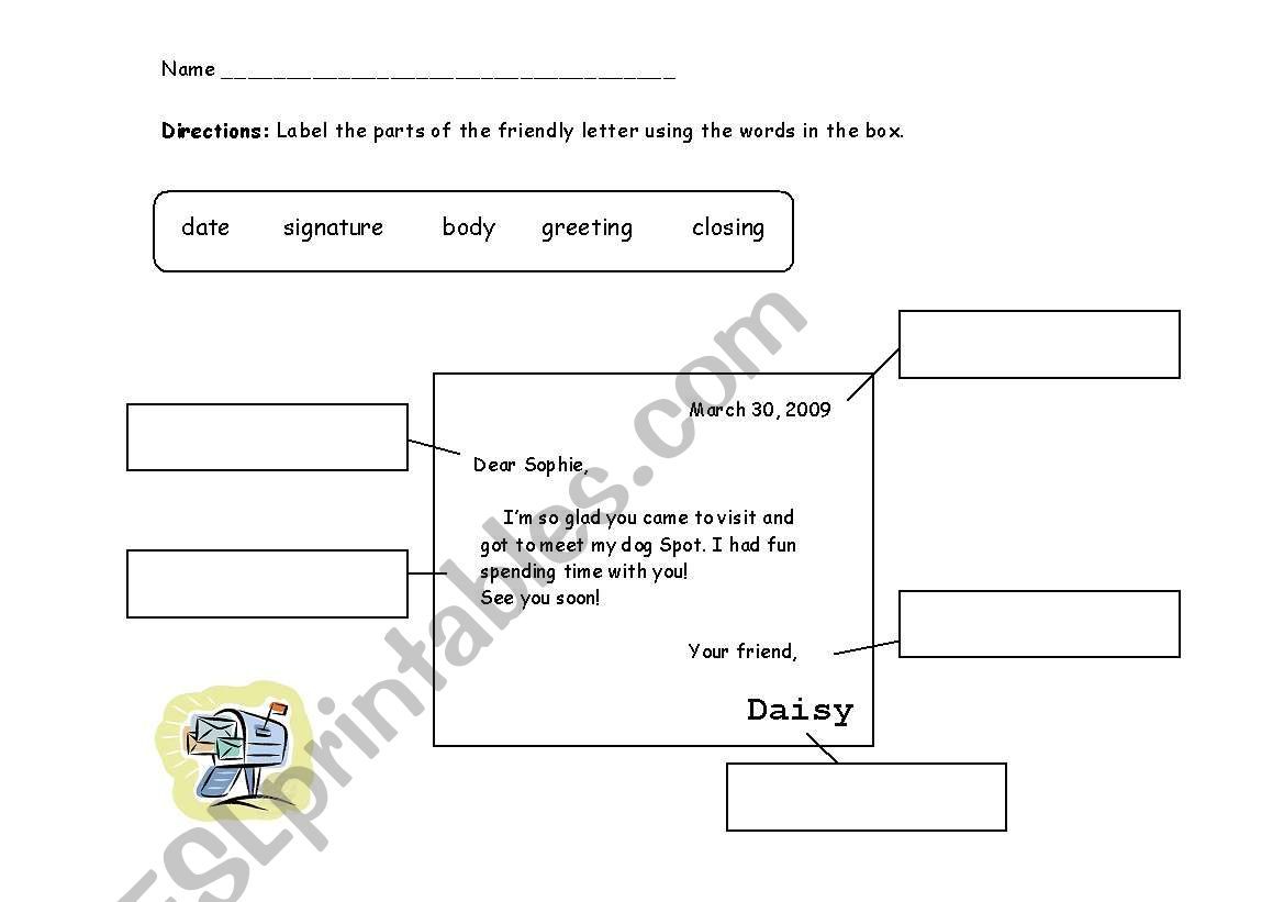 Labeling the Parts of a Friendly Letter