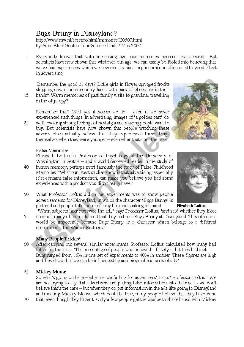 False Memories worksheet