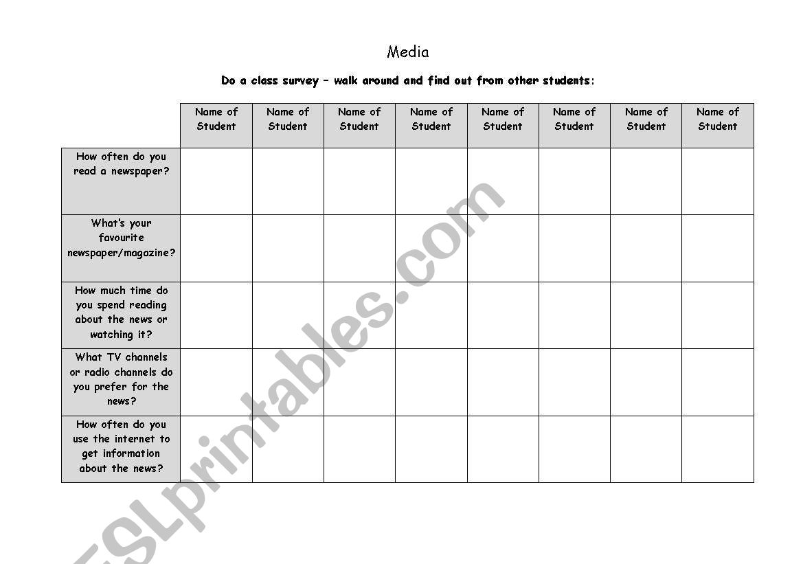 Media worksheet