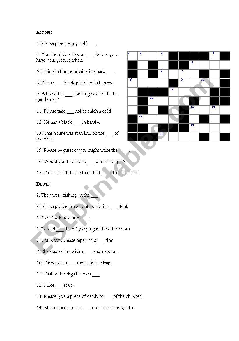 Crossword time worksheet