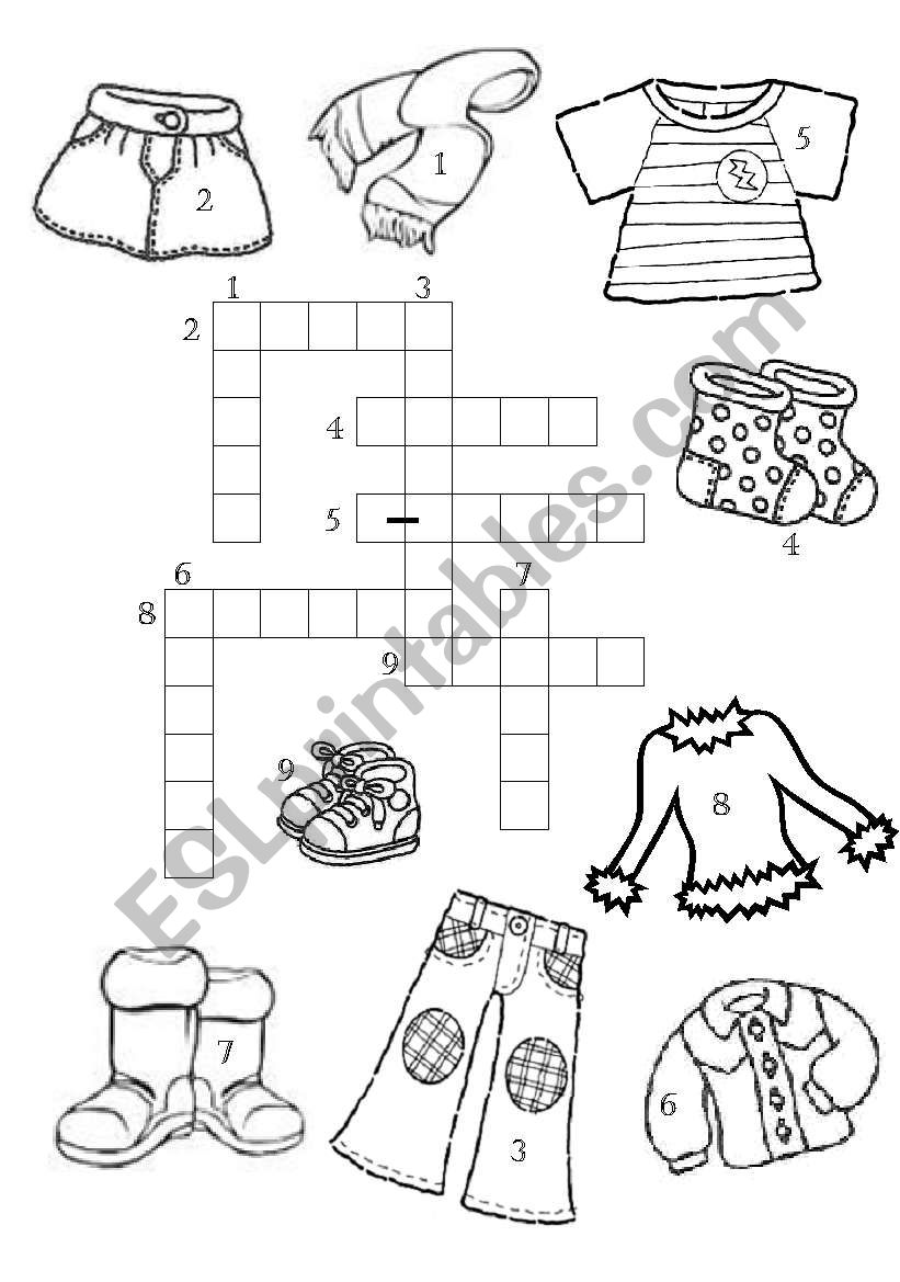 Clothes - crossword puzzle worksheet