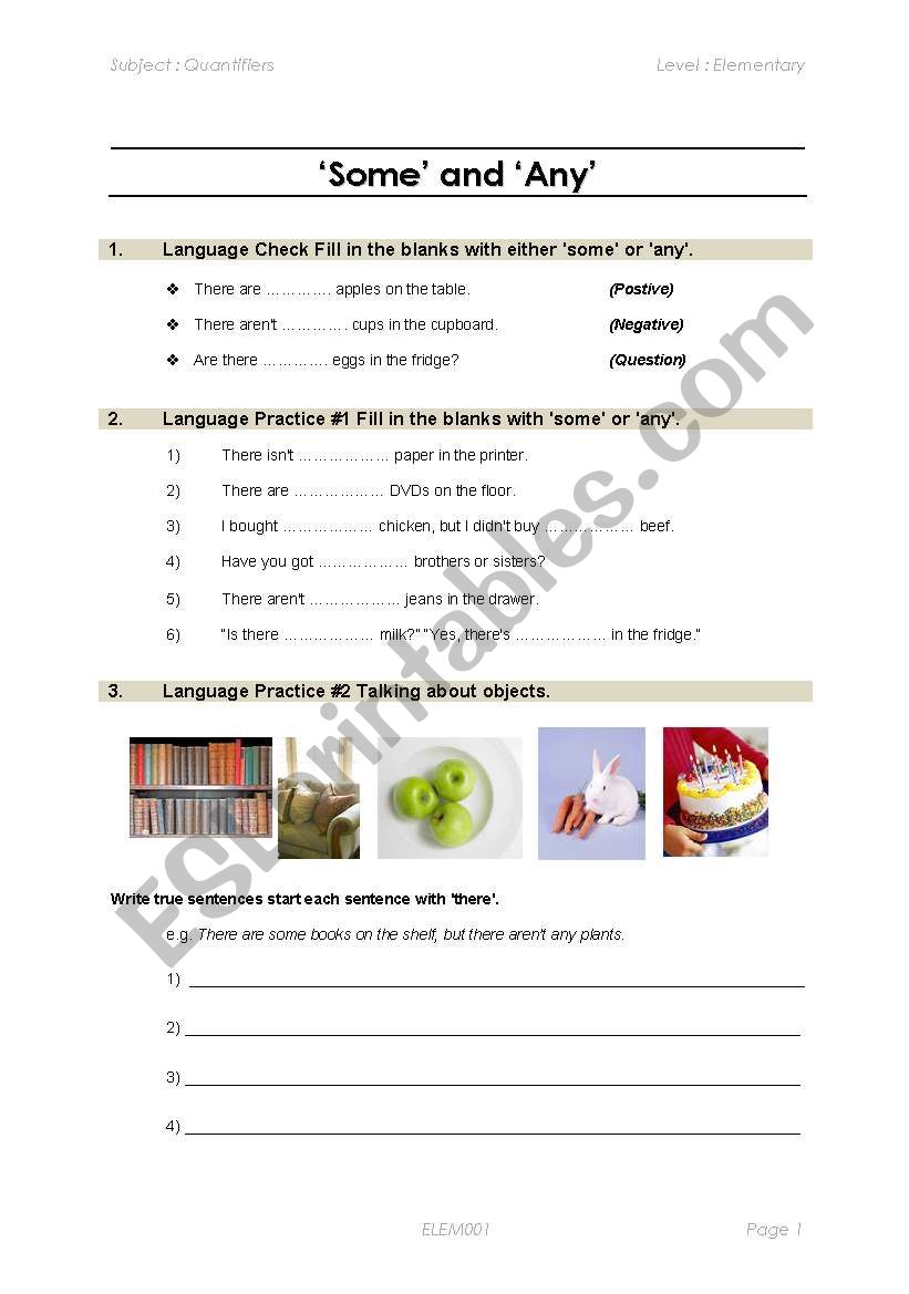 Quantifiers - Some and Any worksheet