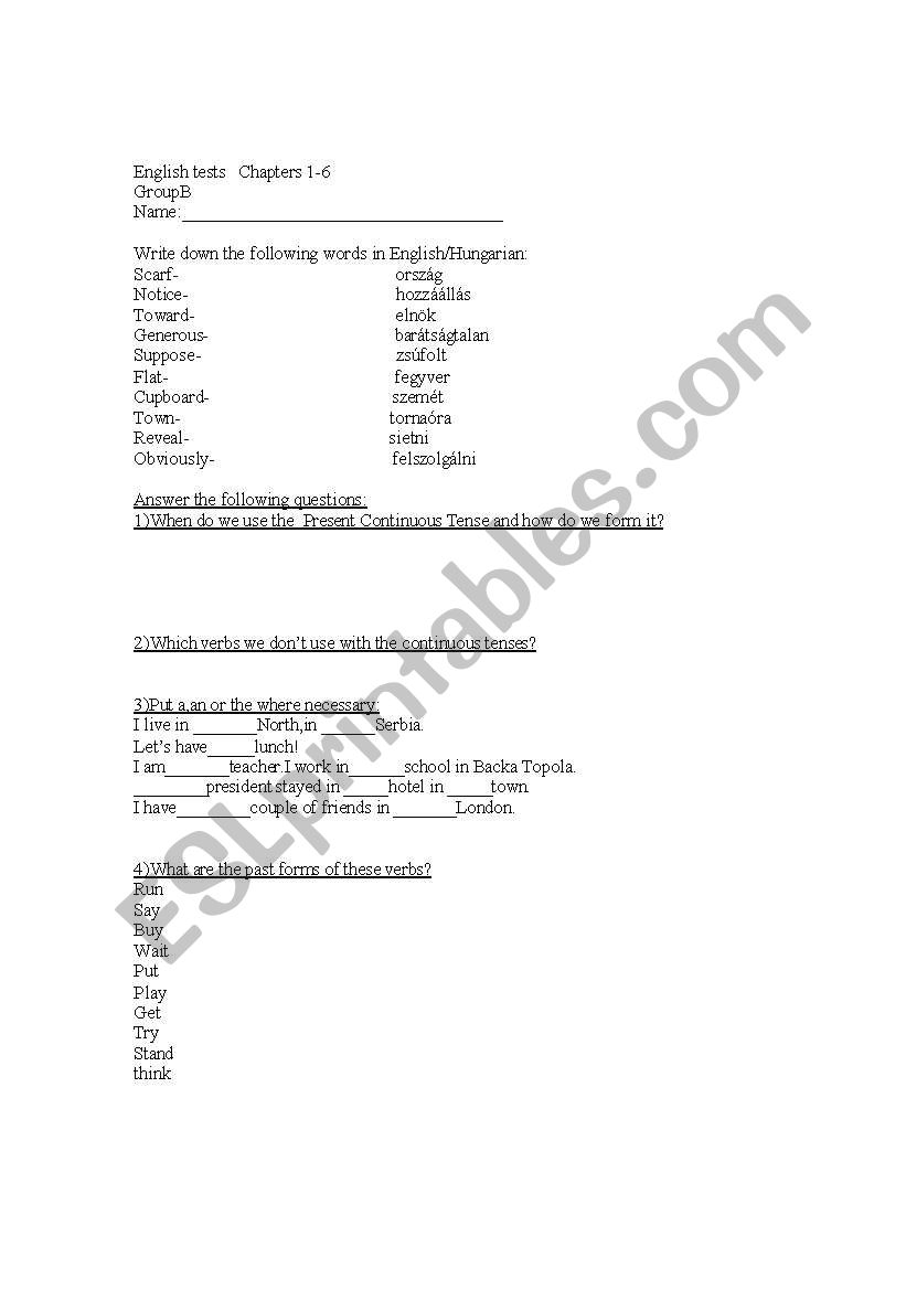 grammar worksheet:present continuous,past simple,prepositions
