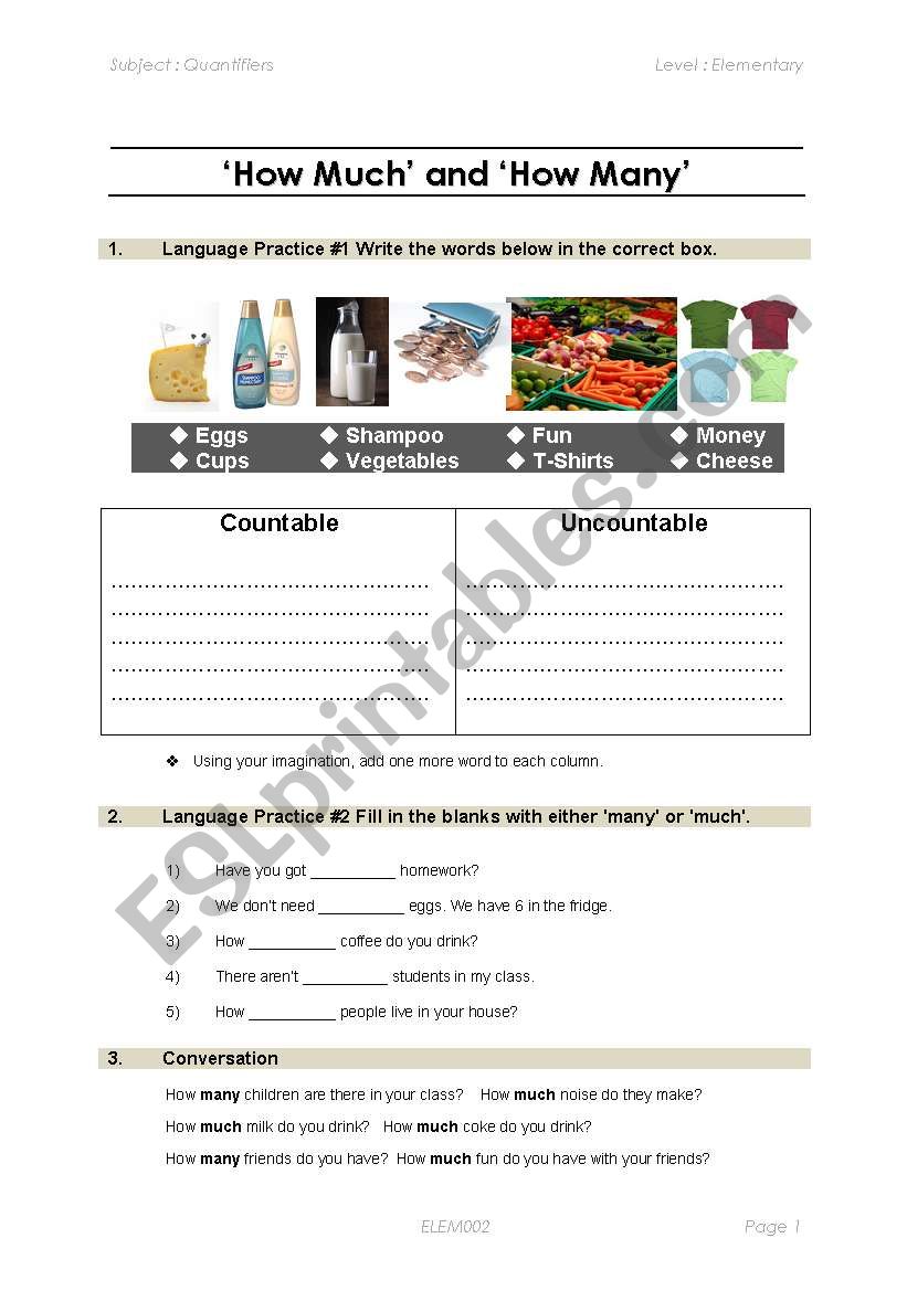 Countable & Uncountable nouns with Much and Many