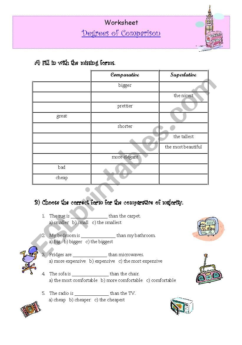 Degree of the adjectives  worksheet