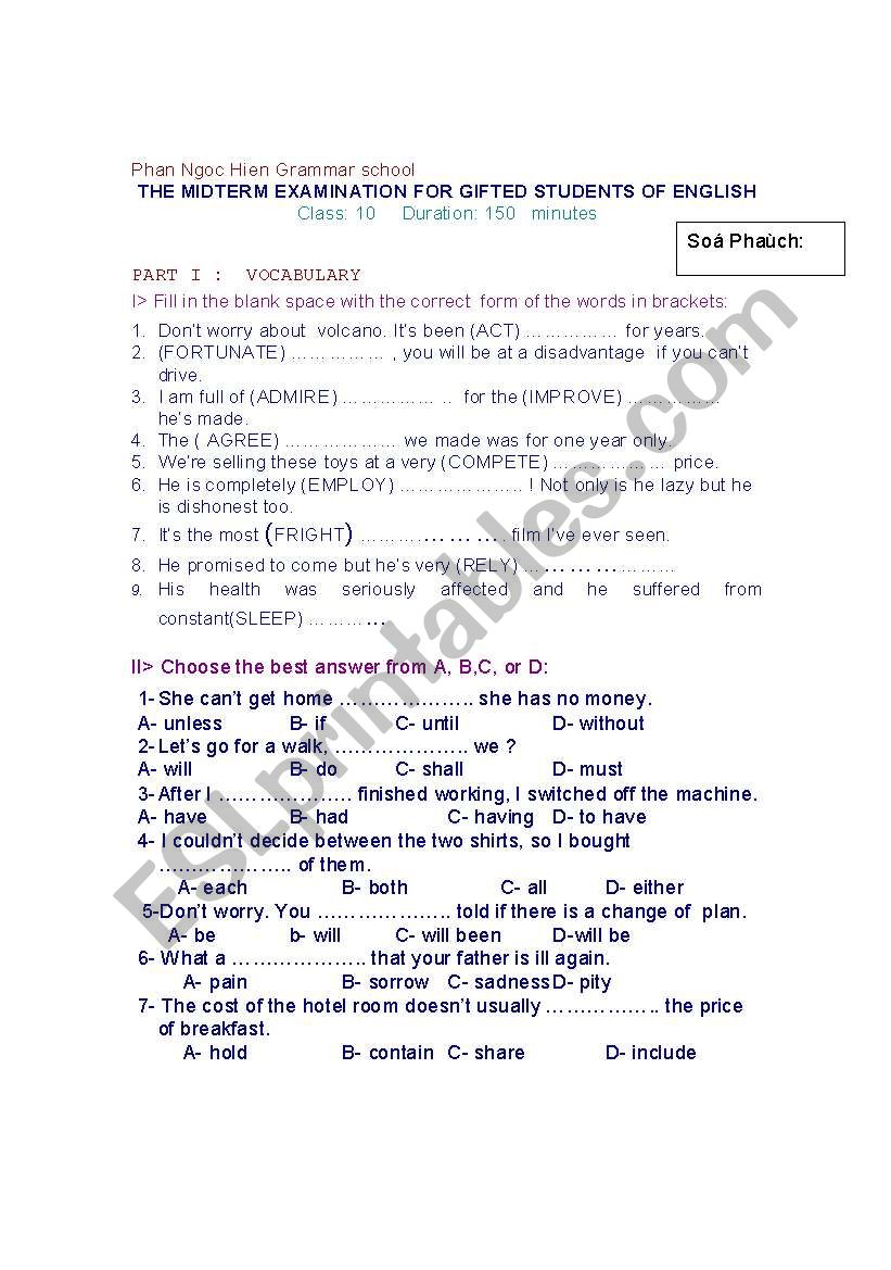 mixed exercise worksheet